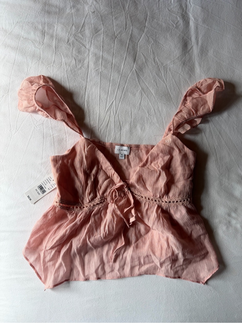 La Hearts Blush Pink Ruffle Strap Tie-Front Cami